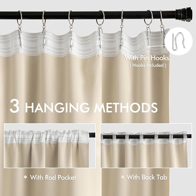 MIULEE Back Tab Cream Beige Curtains 84 Inch Length 2 Panels Set