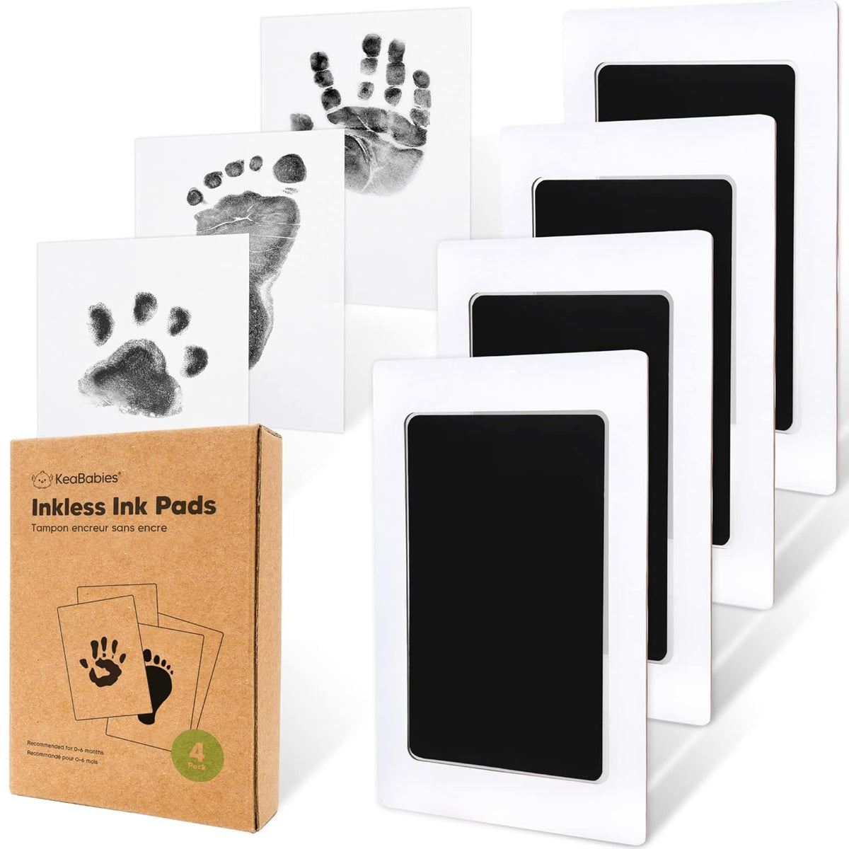 4-Pack Inkless Baby Hand and Footprint Kit - Mess Free Ink Pad for Newborn Keepsake, Dog Nose & Paw Print Kit, Clean Touch Ink Pad for Baby Hand & Footprints, Ideal New Mom Gifts (Jet Black)