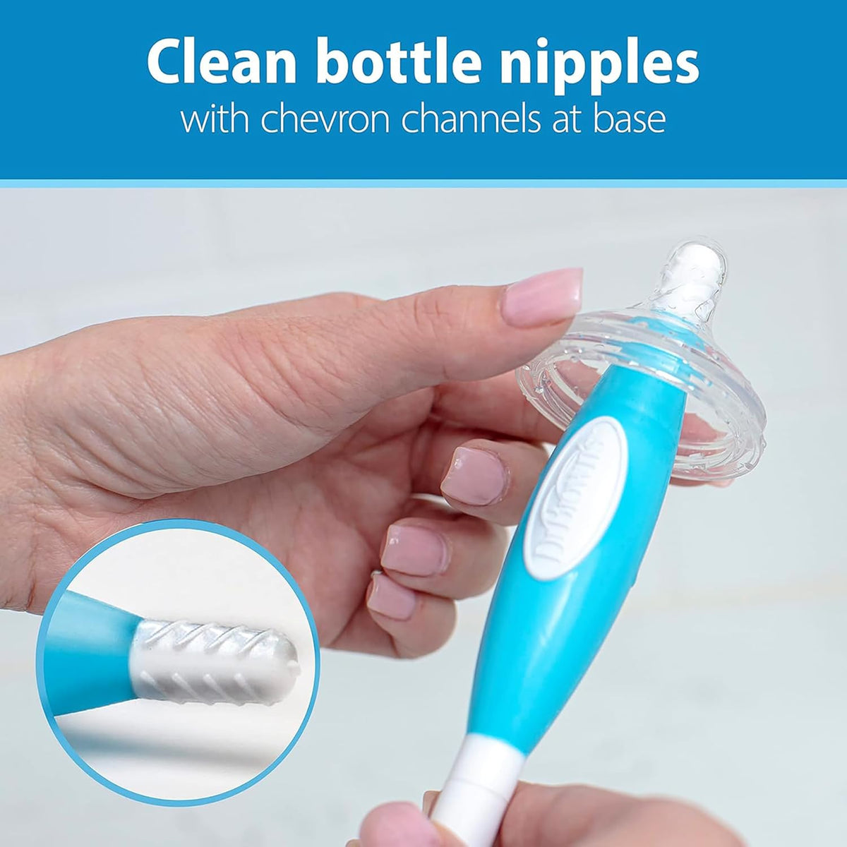 Dr. Brown's Reusable Sponge Baby Bottle Cleaning Brush with Suction Cup Stand, Scrubber and Nipple Cleaner, Blue, 3-Pack