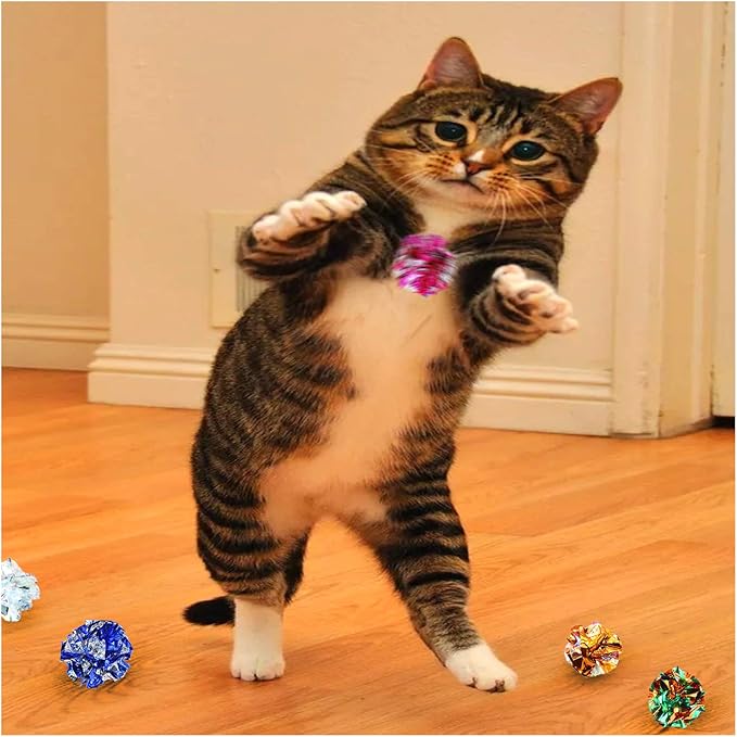 Andiker 10PC Cat Crinkle Balls, 2.36 Inches 5 Colors Kitten Balls Interactive Cat Toys for Indoor Cats to Chew, Chase, Swat, Bite, Hunt to Kill Time and Keep Fit(10 pcs)
