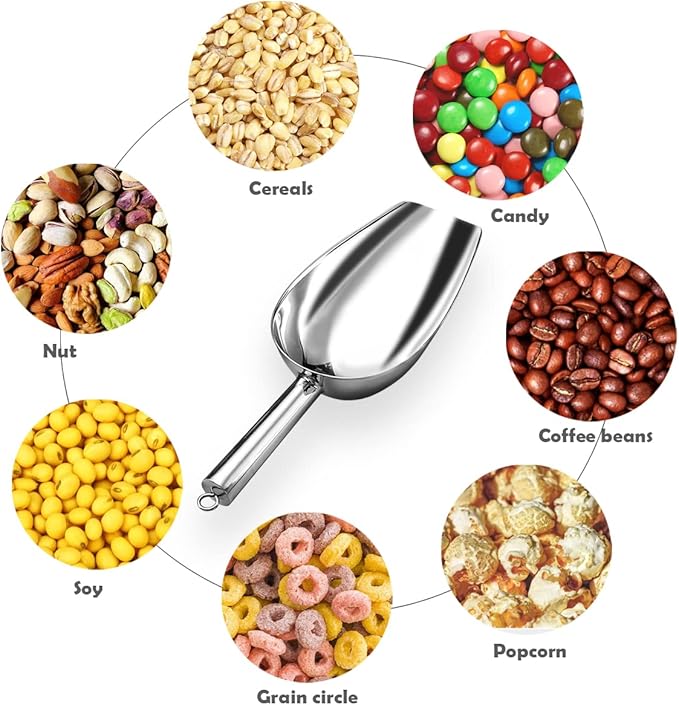 Metal Ice Scoop 6 Oz，Kitchen Ice Scooper for Ice Maker, Small Food Scoops for Bar Party Wedding Pet Dog Food, Stainless Steel Silver