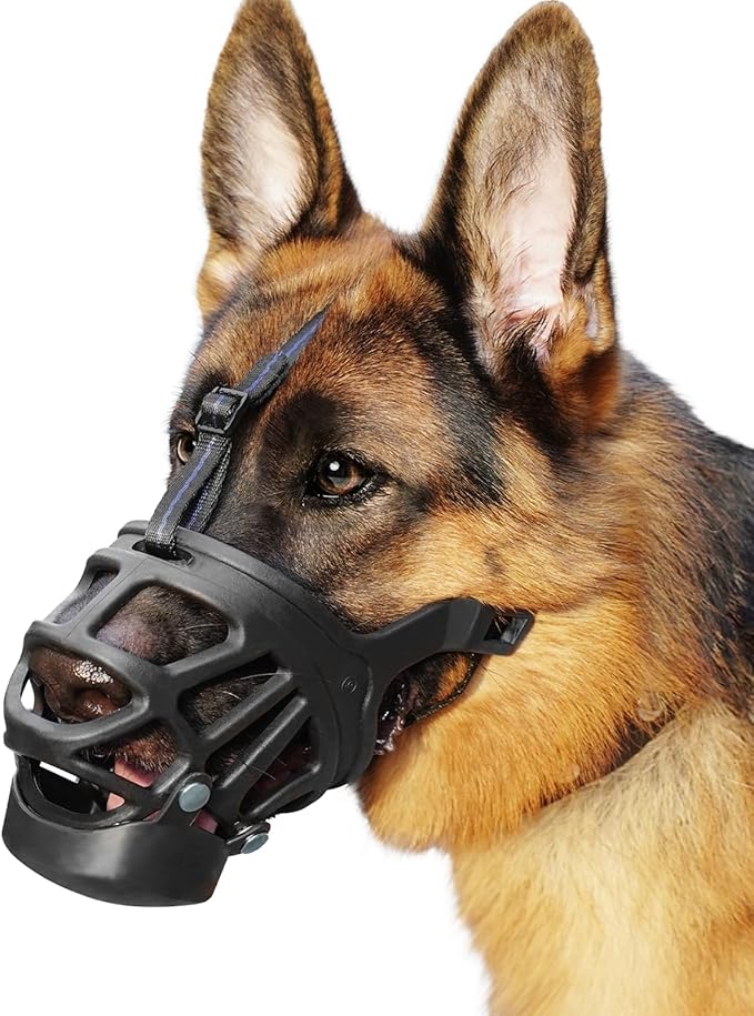 BARKLESS Basket Muzzle for Dogs, Humane Muzzle to Prevent Biting and Scavenging, Snap-on Treat Cover Helps Dogs Acclimatize Mouth Cover, Adjustable Mouth Guard for Positive Training, Grooming