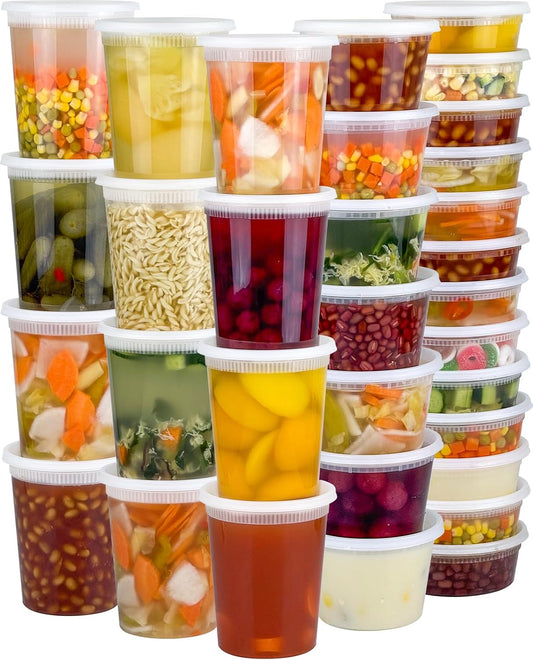 60 Sets (120-Piece) Deli Containers with Lids, 32/16/8 oz X 20 Set Each, Leak-Proof & BPA Free Airtight Takeout Plastic Food Storage Containers for Soup, Freezer/Microwave/Dishwasher Safe