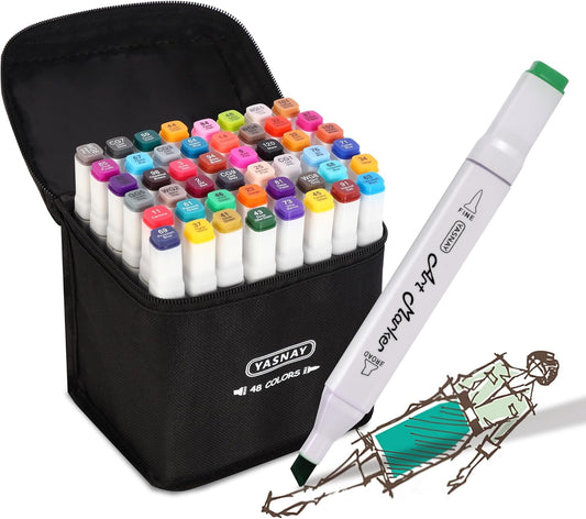 Alcohol Markers, 48 Colors Dual Tip Art Marker, Drawing Markers, Coloring Marker for Kids Sketching Adult Coloring