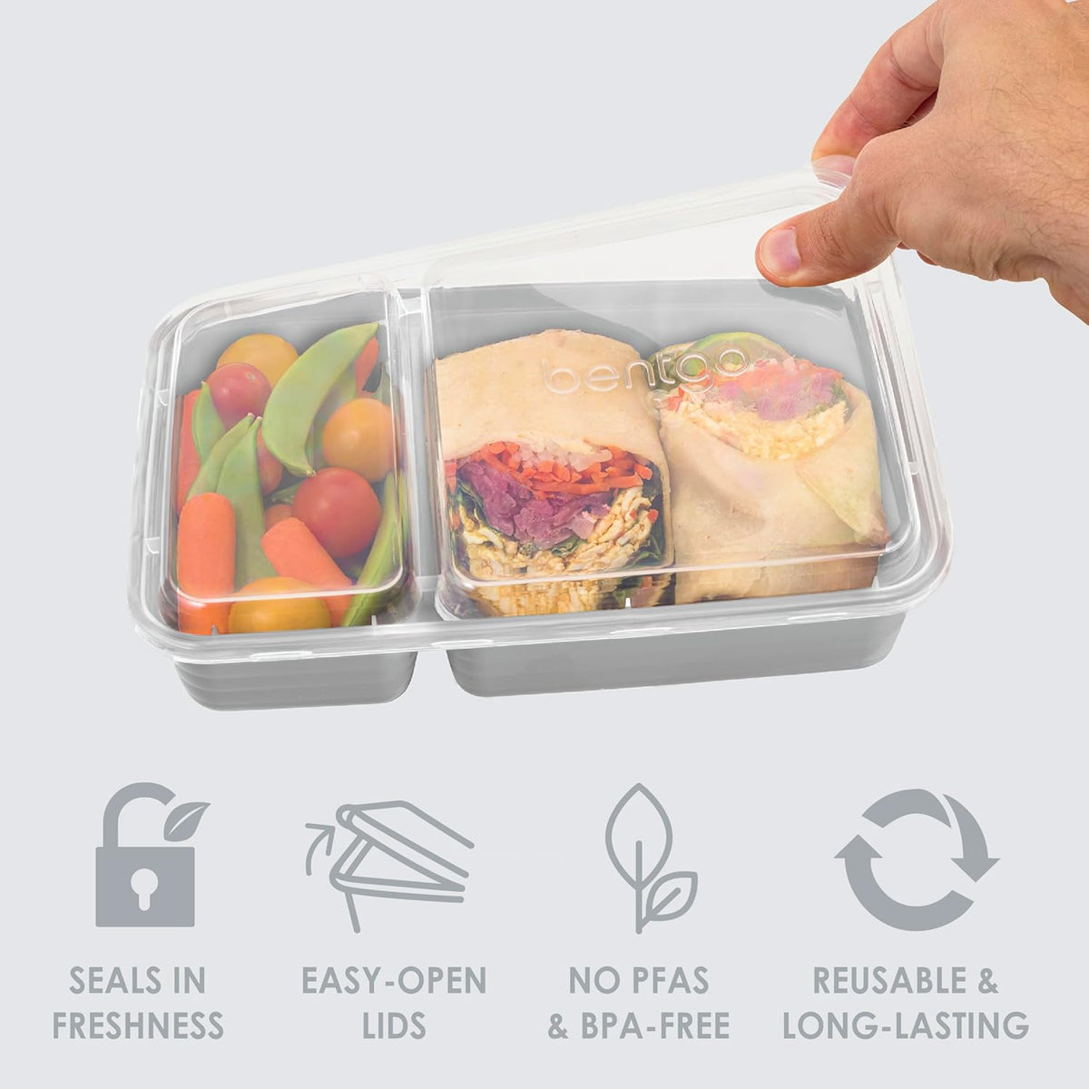 Bentgo Prep - 20-Piece 2-Compartment Reusable Meal Prep Containers with Lids, PFAS & BPA Free Materials, Durable, Microwave, Freezer, & Dishwasher Safe To Go Food Storage (Silver)