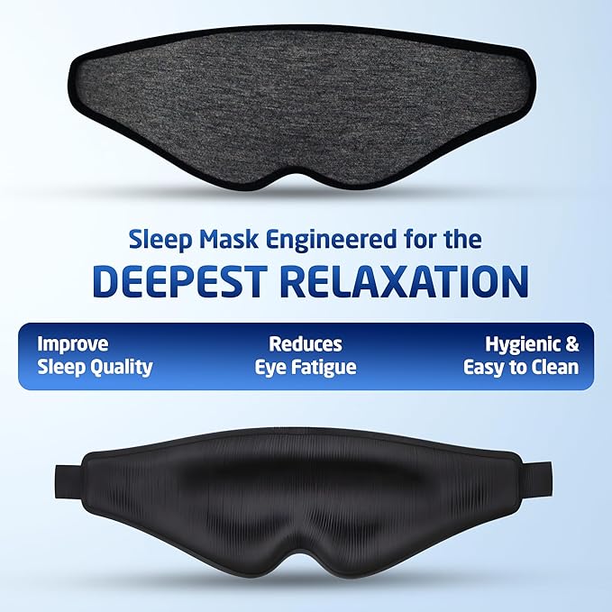 3D Sleep Mask – Enhanced Light Blocking Design with Pressure-Free Fit, Perfect for Travel, Nap & Night Shifts (Black(Hook-and-Loop Tape))