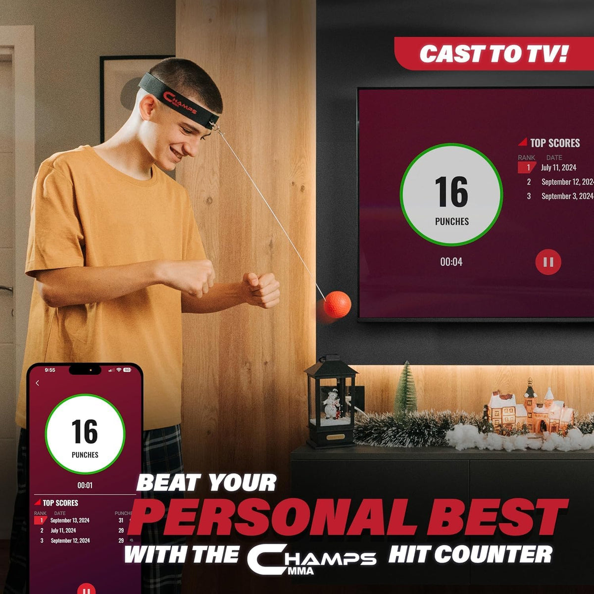 Champs MMA Boxing Reflex Ball Set with Punch Counter App | 4 Balls with Varying Weights, Headband & 4 Spare Strings to Improve Speed, Hand Eye Coordination Training | Boxing Equipment, MMA Gear Gift