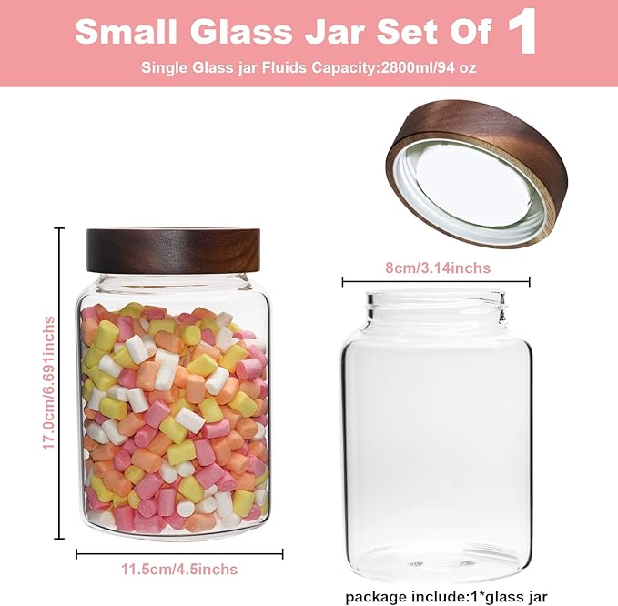 Airtight Glass Jars with Wooden Lid Round Spice Jar Clear Glass Food Storage Jar Canister with Screw Lid for Coffee Ground Bean Candy Pantry Sugar Tea Cookies Bath Salts (1200ml/40oz-1pack-A)