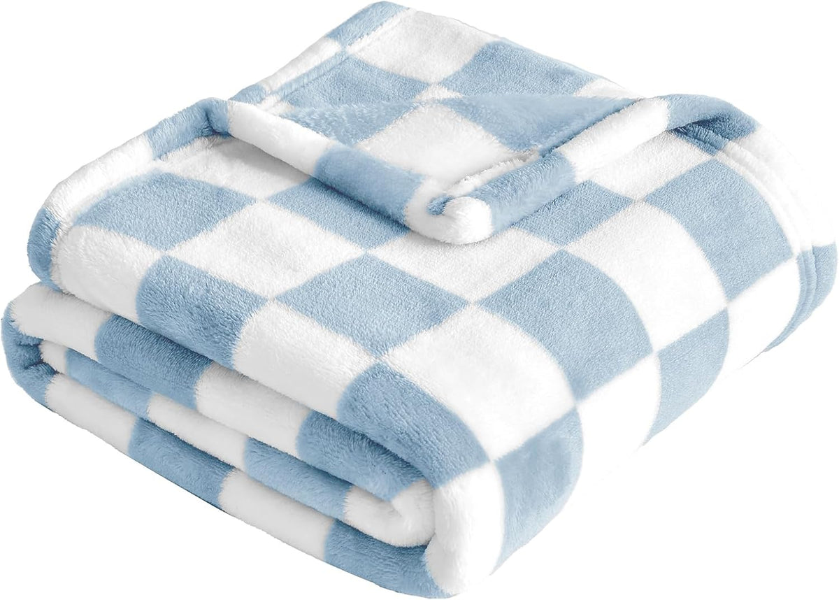 Yurhap Checkered Baby Blanket Fleece Baby Blankets for Boys, Ultra Soft Cozy Fluffy Infant Toddler Newborn Receiving Blankets for Crib Stroller, 30''x40'', Blue