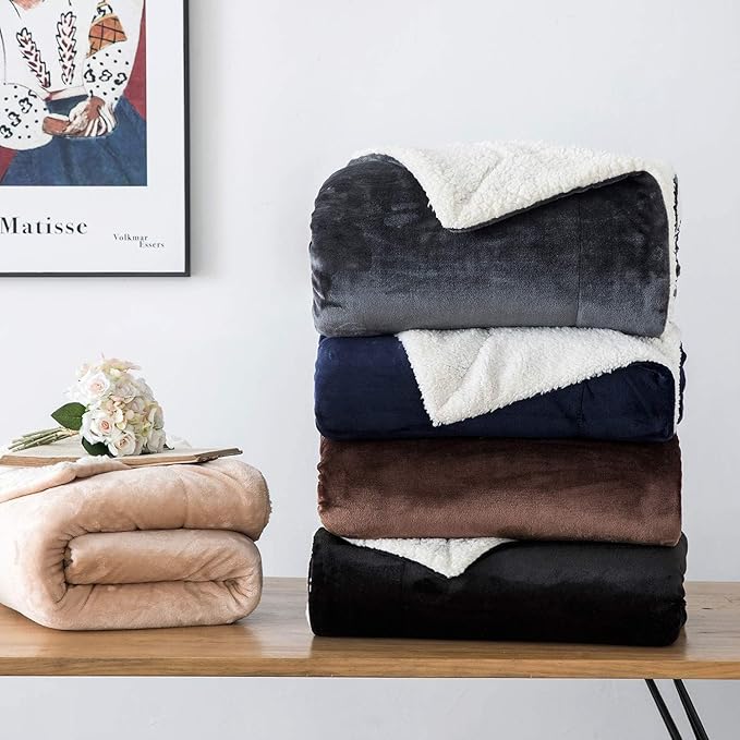 IR Imperial Rooms Sherpa Fleece Throw Blanket for Couch - Soft and Fuzzy Blanket for Winter - Reversible Thick and Warm Fluffy Throw Blankets for Bed, Sofa, Camping and Travel, Burgundy, 50x60 Inches