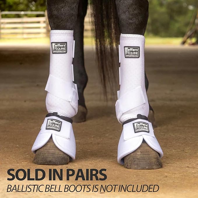 Jeffers Equine Protective Horse Boots 1 Pair White, Safe Neoprene Leg Guards & Comfortable Fit, Durable Strap Closures, Front & Hind Support, Equestrian Accessories for Travel & Riding - Small