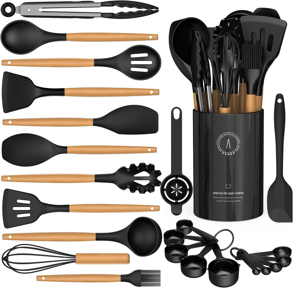AVGPD Silicone Cooking Utensils Set with Wooden Handles – BPA‑Free