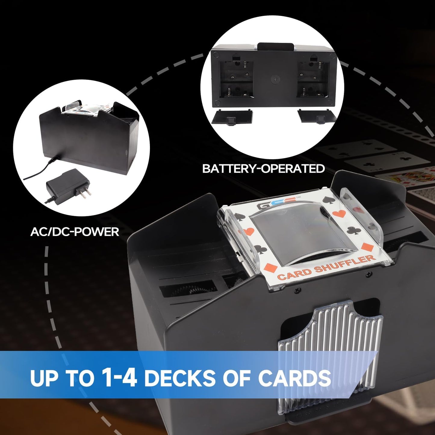 GSE Games & Sports Expert 4-Deck Automatic Card Shuffler, AC/DC-Power & Battery-Operated Shuffler Machines for Playing Cards, Blackjack, Texas Hold'em, Canasta, Bridge, Rummy, UNO