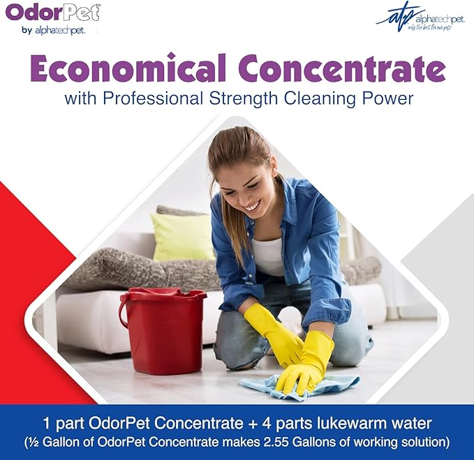 OdorPet Pet Stain Remover and Odor Eliminator - 64 Oz (Makes 2.55 Gallons of Working Solution) Non Staining, Professional Strength, Black Cherry Scent by Alpha Tech Pet