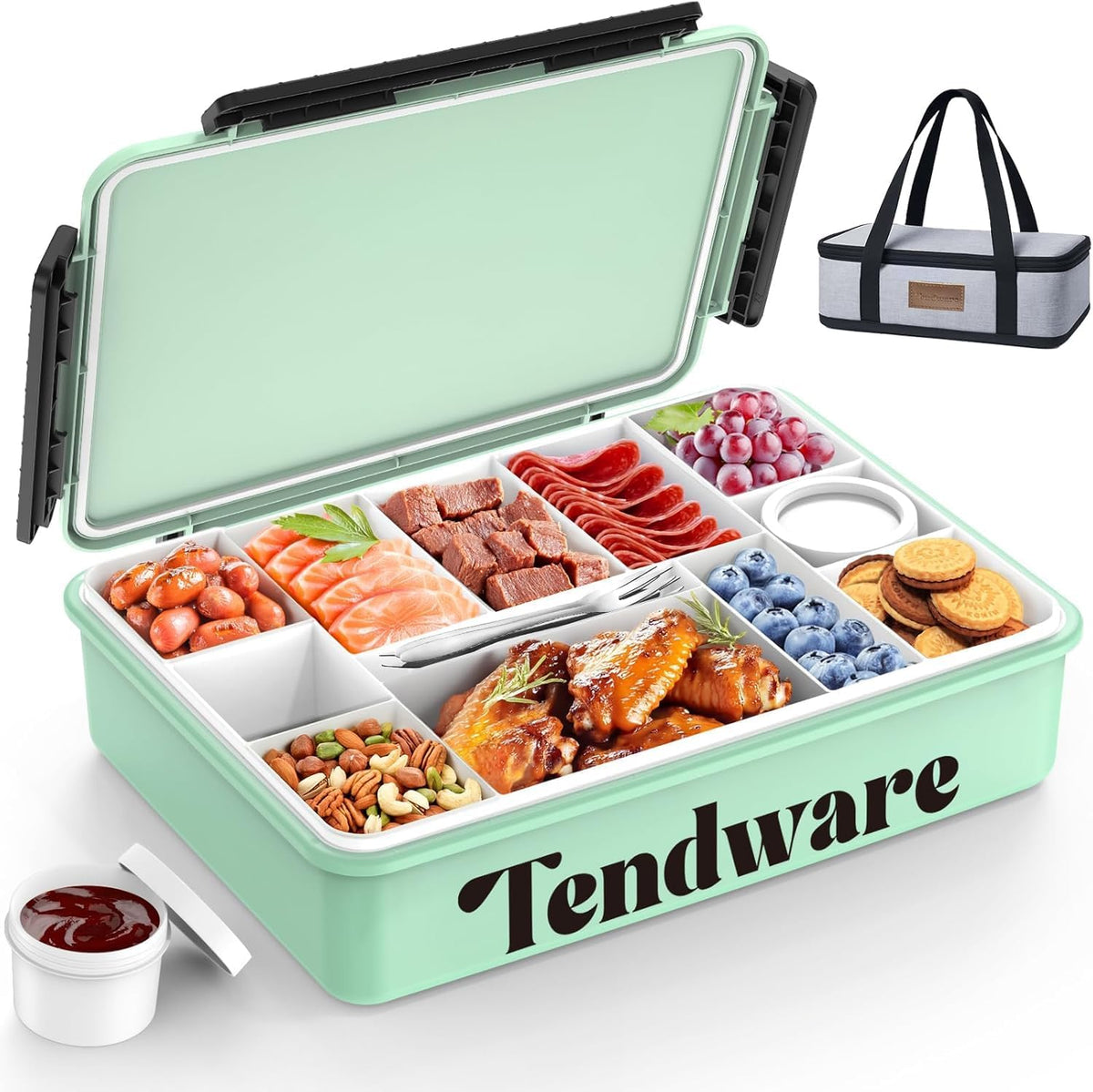 Chilled Portable Snackle Box Container Insulated Bag Keep Food Warm 12 Compartment Divided Serving Tray Reusable Ice Pack Birthday Gift Road Trip Essentials for Charcuterie Snack Picnic