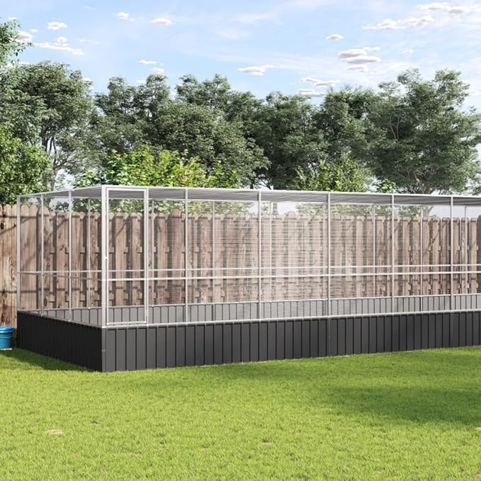 Large Bird Aviary with Extension, Outdoor Galvanized Steel Bird Cage, Galvanized Steel Outdoor Bird Aviary, Mesh Fence Bird House for Small Animals, 285.4"x120.9"x83.5"