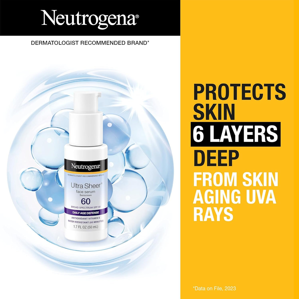Neutrogena Ultra Sheer Face Sunscreen with Vitamin E & SPF 60, Sunscreen for Face with Broad Spectrum UVA/UVB Protection, Fragrance-Free, Oxybenzone-Free, Water-Resistant (80 minutes), 1.7 Fl Oz