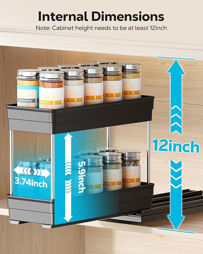 Nieifi Spice Organization for Cabinet-Vertical Spice Rack Pull Out-Spice Rack Organizer for Cabinet-4-1/3 inch Wide-Seasoning Kitchen Organizer-4.3" W x 10.6" D x 8.7" H-3 Pack-2 Tier