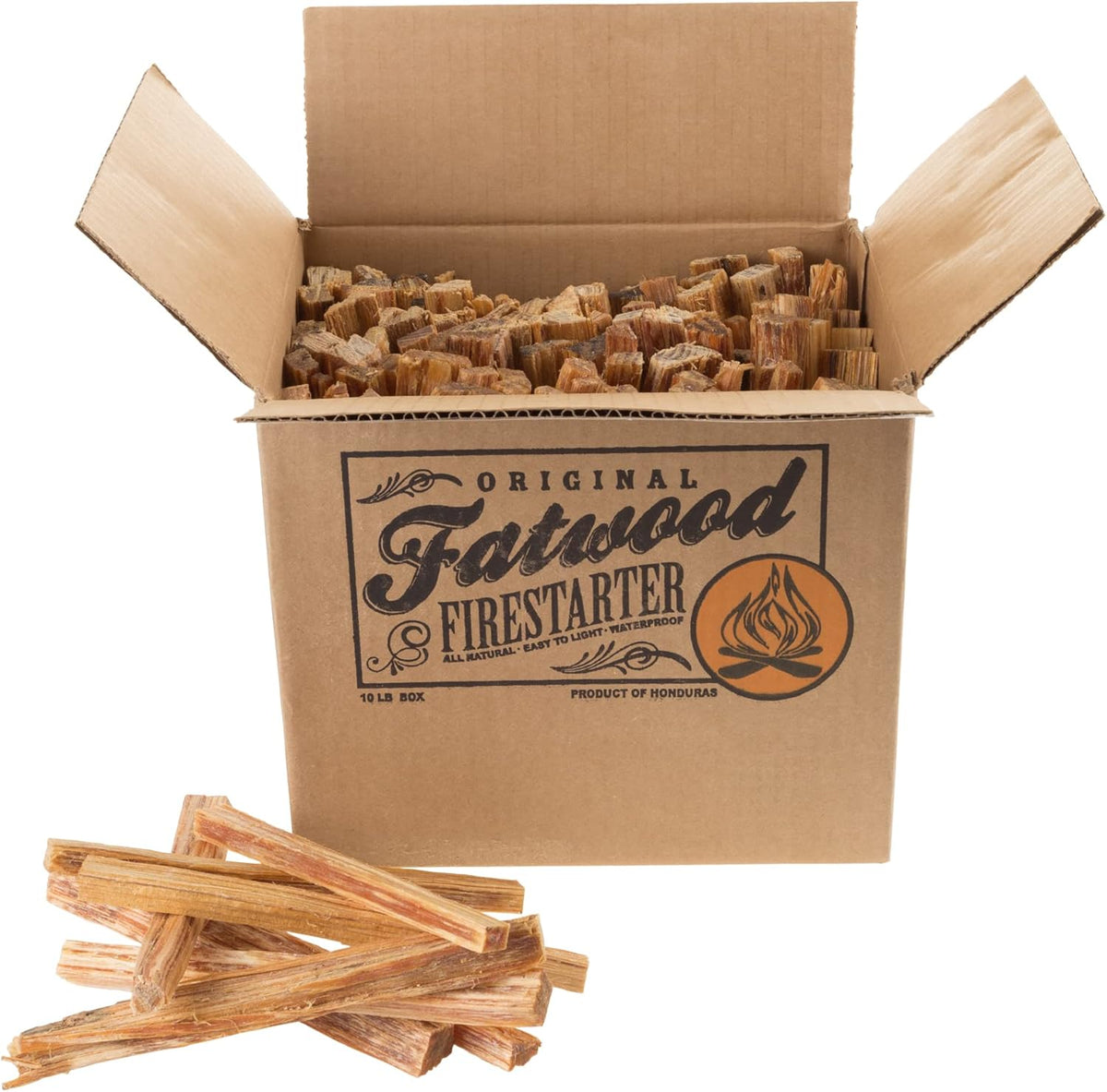 Fatwood Fire Starter Sticks 10lb Box - Indoor or Outdoor 100% All Natural Pine Fire Starters for Campfires, Fireplace, Firepit, Wood Stove, or BBQ Grill - Kindling Wood Firewood Lighter by Pure Garden