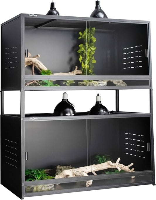 PVC Reptile Enclosure 48" x 24" x 24" Space Efficient Reptile Terrarium 120 Gallon Large Tank for Bearded Dragon Lizard Snake, Wide Breeding Vivarium Area with Sliding Doors Lock (2pcs-Black Panels)