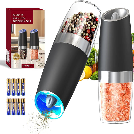 CIRCLE JOY Gravity Electric Salt and Pepper Grinder Set Automatic Salt and Pepper Grinder Set with LED Light, Battery Operated, Adjustable Coarseness, Large Capacity, for Home Kitchen BBQ