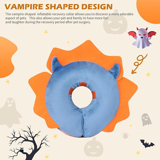 IEUUMLER Inflatable Recovery Dog Collar, Protective Donut Cone, Adjustable Soft Collar for Dog and Cat After Surgery Prevent from Biting & Scratching EU002 - Blue Demon M+