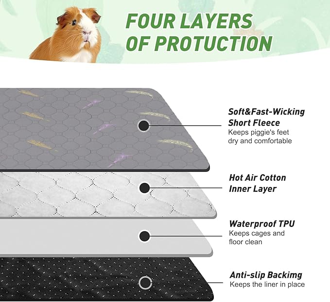2Pcs Guinea Pig Cage Liners,Guinea Pig Fleece Cage Liners24''X24'' Super Absorbent Washable Pee Pads Reusable for Rabbit Hamster Chinchilla