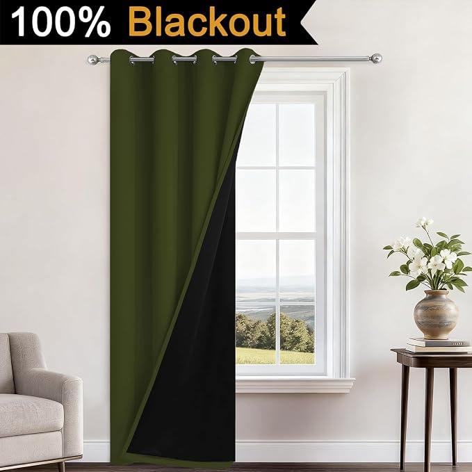 Yakamok 100% Blackout Curtains 84 Inches Long, 2 Thick Layers Heat and Full