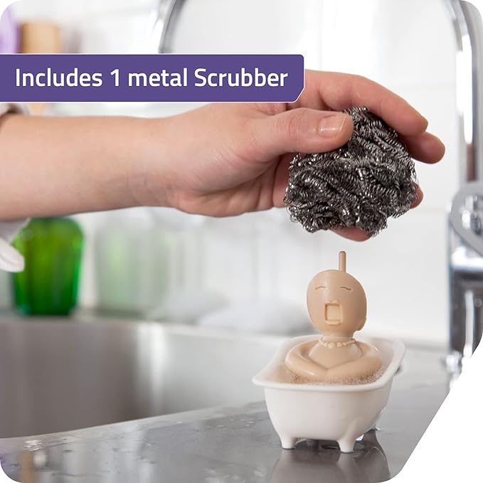 PELEG DESIGN Soap Opera Sponge Holder for Kitchen Sink Cute & Funny Dish Scrubber Holder Kitchen Organizer - Includes 1 Metal Scrubber