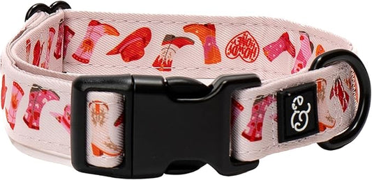 Lucy & Co. Dog Collar - Durable Lightweight Designer Collar for Pets - Adjustable Metal Safety Buckel. (Howdy, Honey Collar).