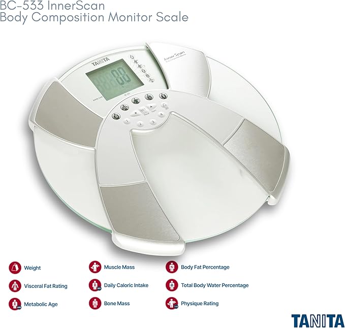 Tanita BC-533 Digital Bathroom Scale - Japan Technology Clear Glass Smart Innerscan Body Composition Monitor, Measures Weight, Body Fat, Muscle Mass, BMI, Bone Mass, Visceral Fat - FSA/HSA Eligible