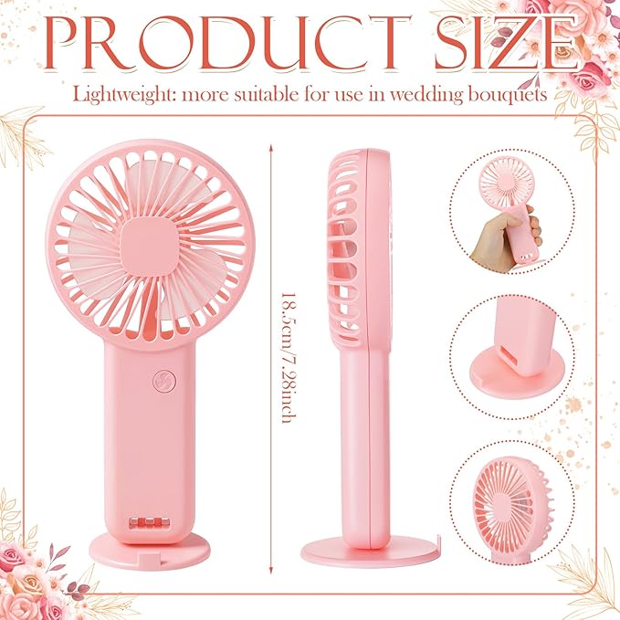 4 Pcs Bridal Hand Bouquet Fans Wedding Mini Portable Fans for Bouquet Ideas Decor 6.6 Inch Cooling Flower Accessory with Battery for Bride Bridesmaid Engagement Summer Outdoor Weddings