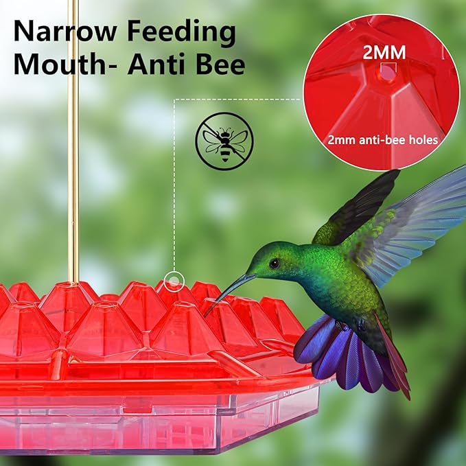 Hummingbird Feeders for Outdoors,Hanging Ant and Bee Proof,30 Feeding Ports Shirem Hummingbird Feeder,Built-in Ant Moat,Easy to Fill and Clean,14 Ounces (2 Pack)