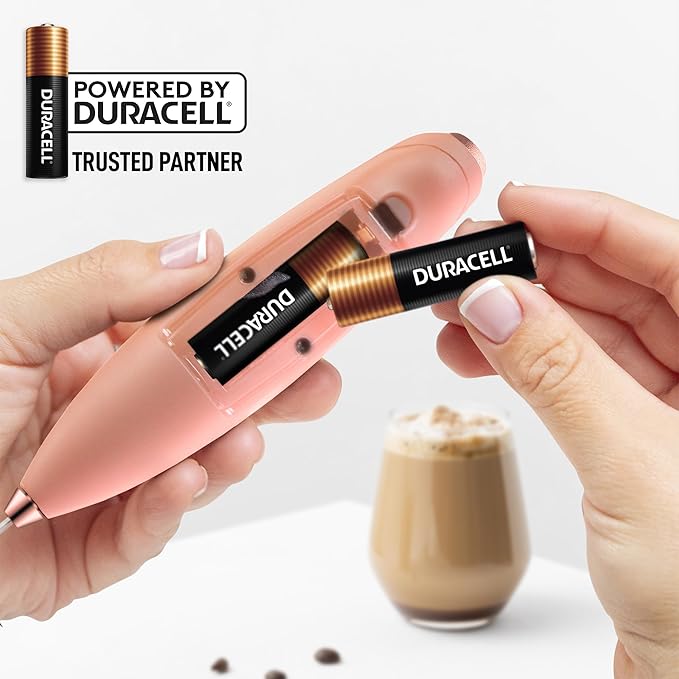 Zulay Kitchen Powerful Milk Frother Wand With Duracell Batteries - Ultra Fast Handheld Drink Mixer - Electric Whisk Foam Maker for Coffee, Lattes, Cappuccino & Matcha - Triple Whisk - Peach Radiance