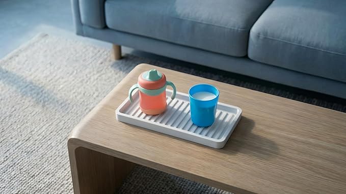 Silicone Sink and Surface Organizer Tray, Sponge Holder, Vanity Tray, Trivet, Heat Safe, Dishwasher Safe, for Bathroom and Kitchen Organization (White, 9"x3.5")