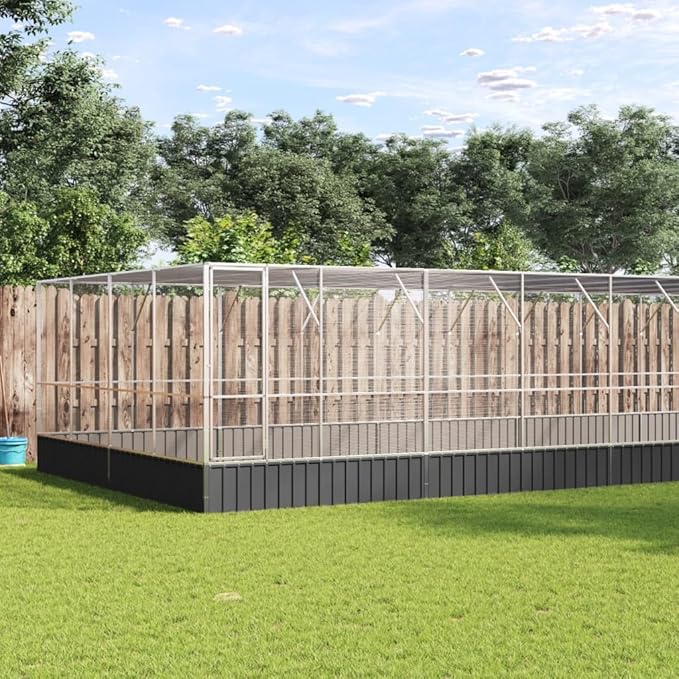 Large Bird Aviary with Extension, Outdoor Galvanized Steel Bird Cage, Galvanized Steel Outdoor Bird Aviary, Mesh Fence Bird House for Small Animals, 490.6"x163"x83.5"