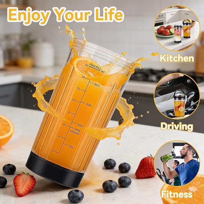Blender Replacement Cups for Ninja Blast Portable Blender BC100 Series and BC151 Series, 18oz Blending Vessel Cup & Vessel Cap & Sip Lid with Carry Handle