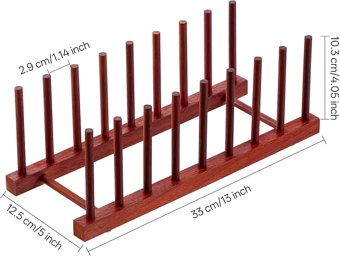HBlife 4pcs Rosewood Wooden Dish Drying Rack - Home and Kitchen Organizer for Cups, Bowls, Pots, Lids, Cutting Boards & Plates Space-Saving for Cabinets Counters (8 Slots)