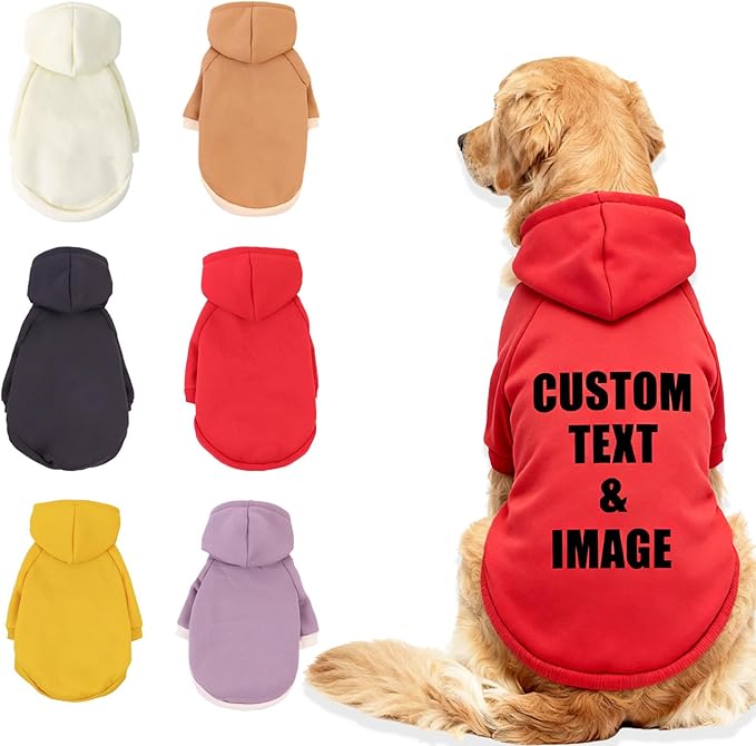 Custom Dog Hoodie, Personalized Sweatshirt with Photo Text Name Logo, Customized Hooded Sweater for Small Medium Large Dogs & Cats (Red, XXX-Large)