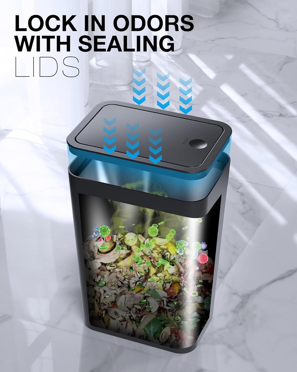 Bathroom Trash Can with Lid, 2 Pack 4 Gallons/15 Liters Garbage Can with Pop-Up Lid, Small Plastic Trash Can, Slim Trash Bin Waste Basket for Bathroom, Bedroom, Office, Living Room(Black)