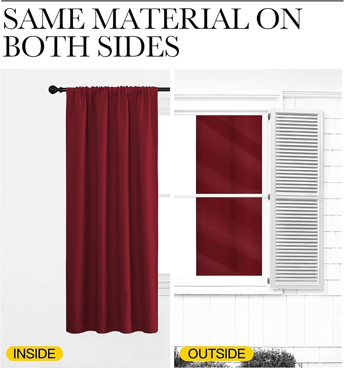 NICETOWN Christmas Burgundy Red Blackout Curtains 72 inches Long, Privacy Room
