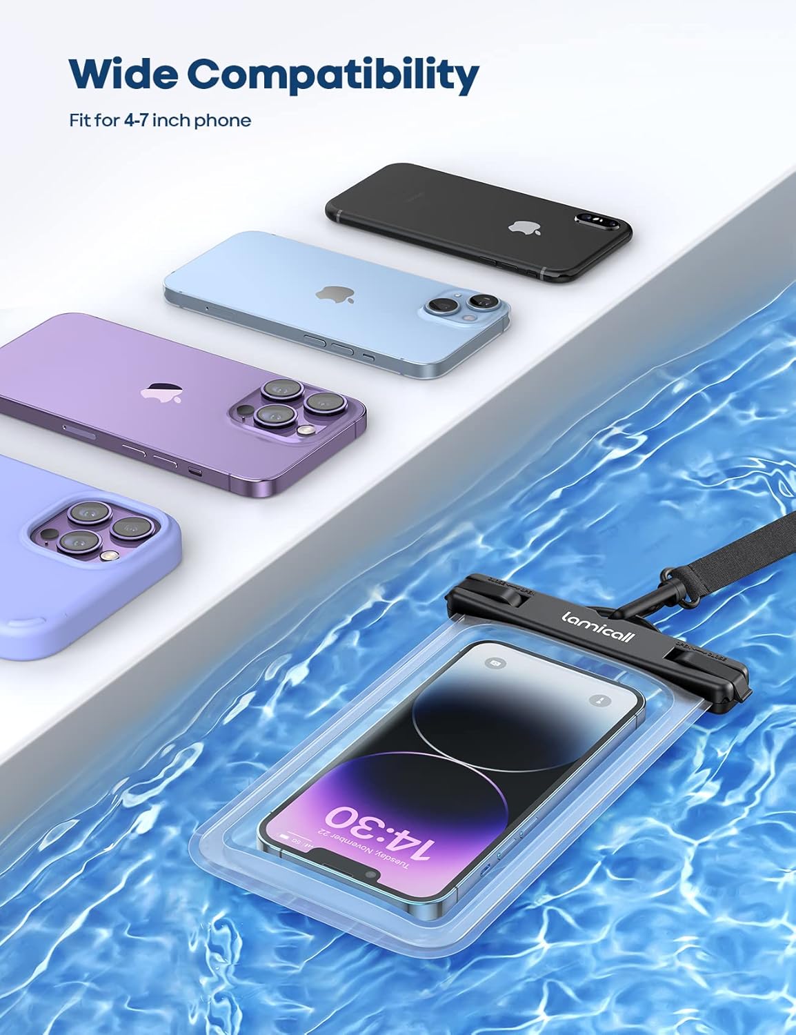 Lamicall Waterproof Phone Pouch Case - [2 Pack][Easy Lock & Heavy Duty] IPX8 Water Proof Cell Phone Dry Bag for Beach, Protector for iPhone 17 16 15 14 13 12 11 Pro Max Plus Air, Galaxy S25 S24, 4-7"