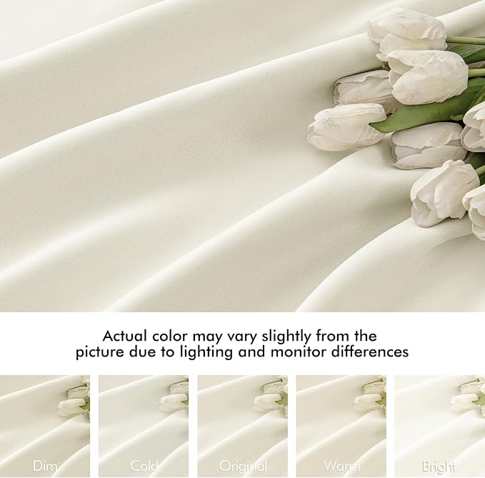 MIULEE Cream Back Tab Blackout Curtains 90 Inches Long 2 Panels Set