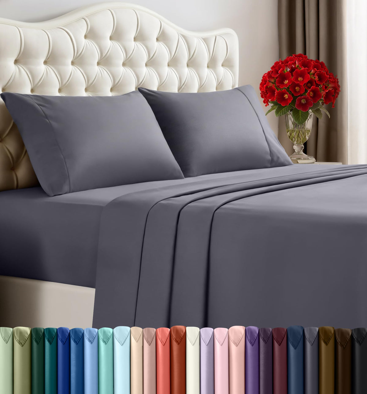 Utopia Bedding Queen Size Sheet Set – 4 Piece Bed Sheets, Soft and Breathable Microfiber, Includes 1 Fitted Sheet, 1 Flat Sheet and 2 Pillowcases – Oeko Tex (Grey)