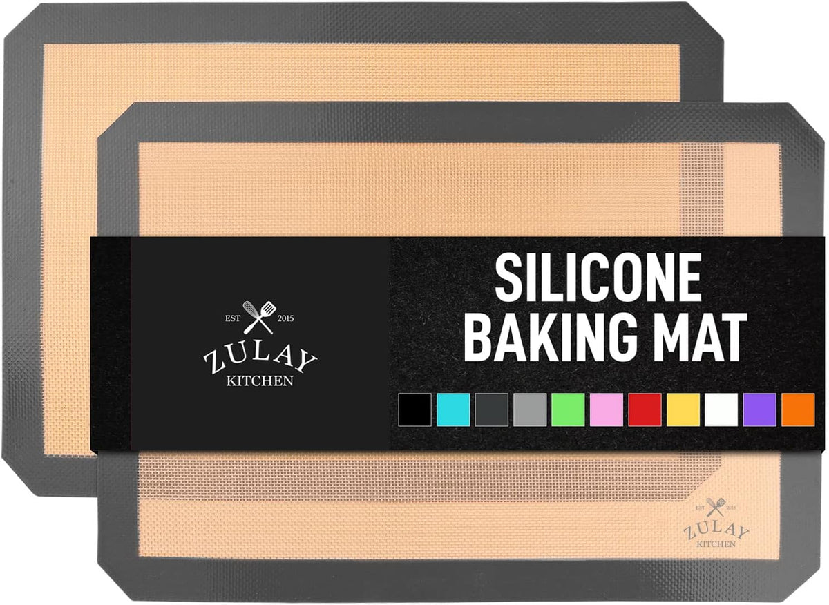 Zulay Kitchen Silicone Baking Mat Set – 2-Pack 16.5″ × 11.6″ Reusable Non-Stick Silicone Baking Sheets, Food-Safe, Heat-Resistant up to 250°F – Perfect for Cookies, Pastries & Oven Use (Dark Gray)