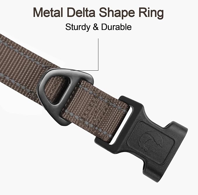 Joytale Reflective Dog Collar, Soft Neoprene Padded, Metal D-Ring, Nylon Pet Collar Adjustable for Medium Dogs, Brown, Medium