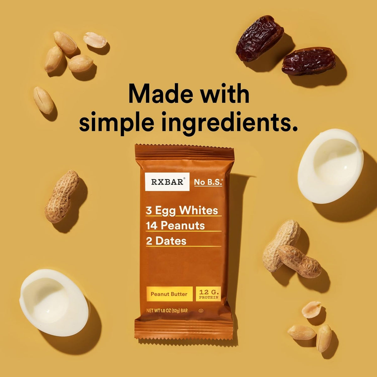 RXBAR Protein Bars, 12g Protein, Gluten Free Snacks, Snack Bars, Peanut Butter, 22oz Box (12 Count)