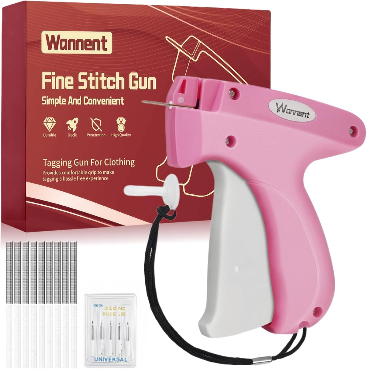 Stitch Gun for Clothes Stitchy Tagging Gun for Clothing Stitchy Quick Clothing Fixer -Includes 1,000 Black Fasteners & 1,000 White Fasteners & 6 Needles(hotpink+White)
