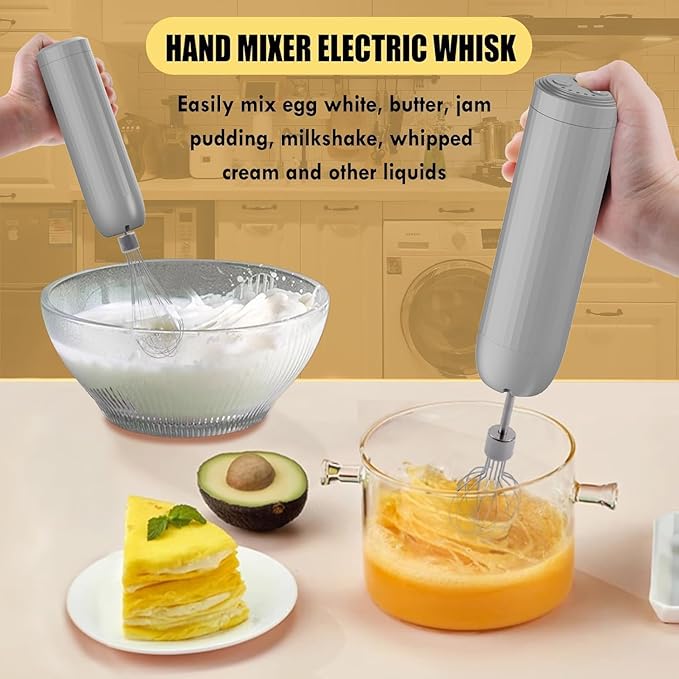 Electric Hand Mixer with Whisk, Handheld Electric Whisk, Hand Blender Set for Mini Food Processor, Rechargeable Cordless Handheld Mixer, Small Food Chopper for Dicing, Mincing, and Puree, 4-Speed,10Oz
