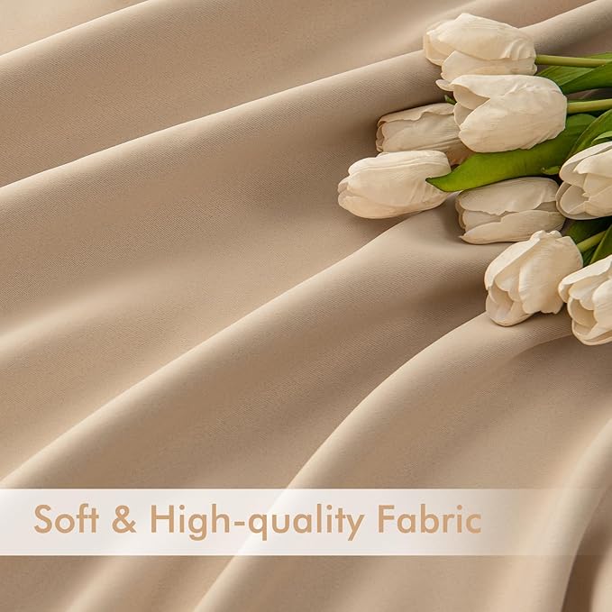 MIULEE Back Tab Beige Curtains 102 Inch Long 2 Panels Set